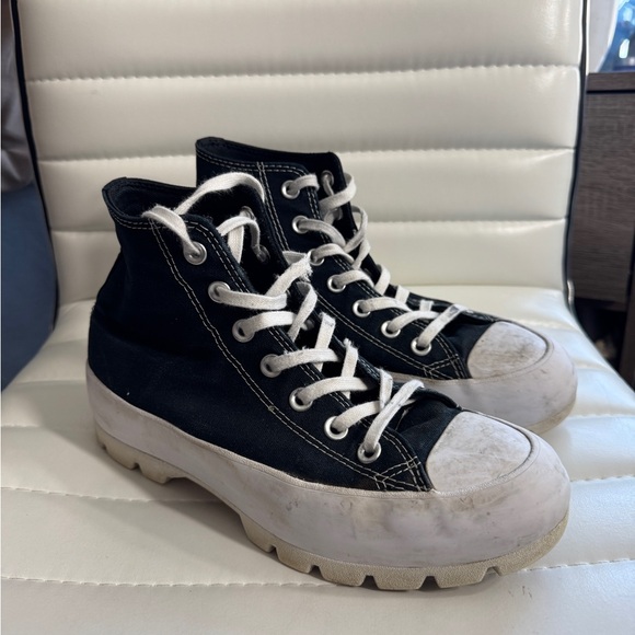 Black Lug High-Top Sneakers with White Soles - Picture 2 of 9